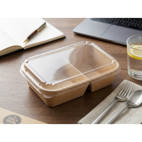 捲邊二格紙餐盒專用 OPS 高透明蓋 (附 850ml 紙餐盒)