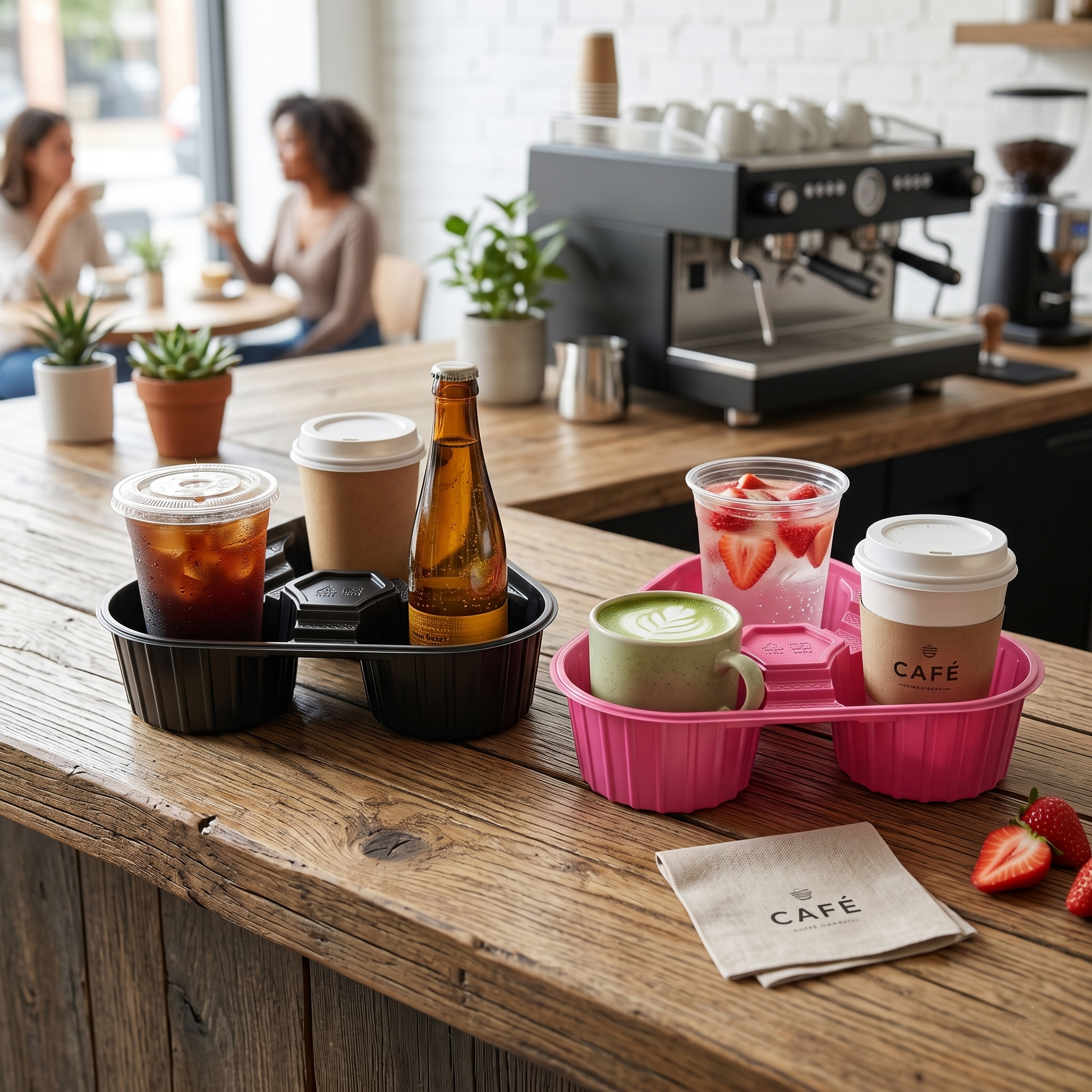 Hz 鴻振企業 95-3 塑膠三杯架，飲料外帶外送托架，彰化製造直營配送全台，適合連鎖茶飲與咖啡廳。